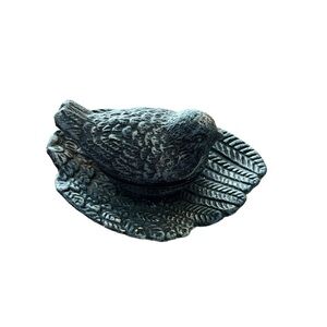 Vintage ASP 2000 Cast Iron Bird Trinket Box On Leaf